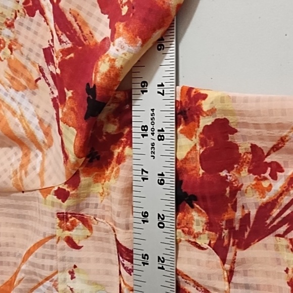 Pink Coral Burgundy Orange Abstract Floral & Check Shirt Roll Tab Sleeve - Picture 6 of 14